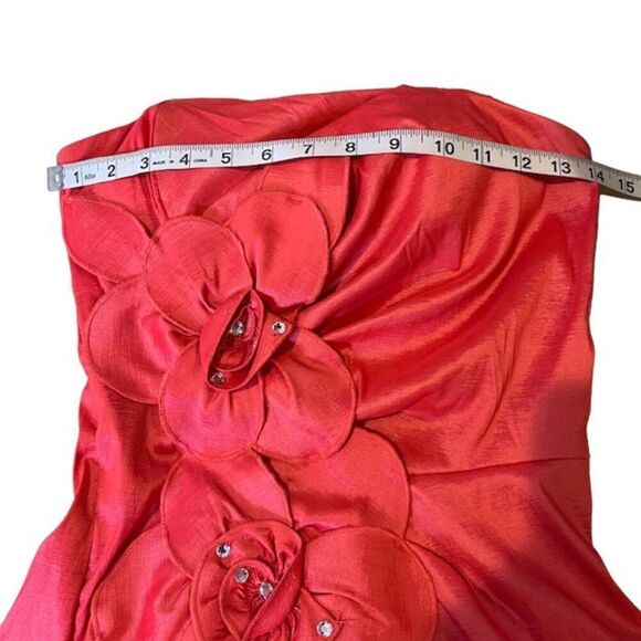 Sequin Hearts Women's Formal Coral Taffeta Ruched Rose Zip Back Mini Dress 7 - Picture 10 of 12